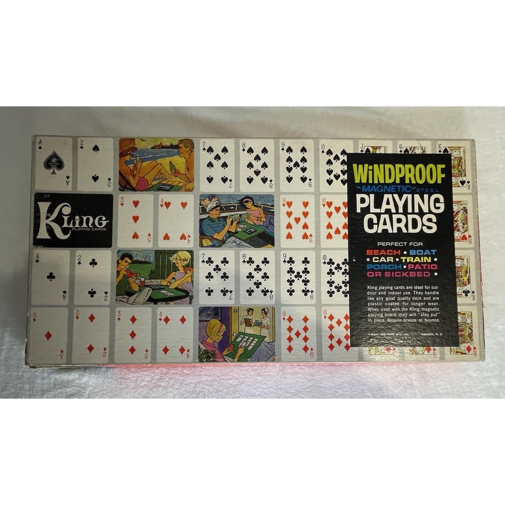Vintage Kling Magnetic Playing Cards and Board COMPLETE 1 Full Deck Windproof